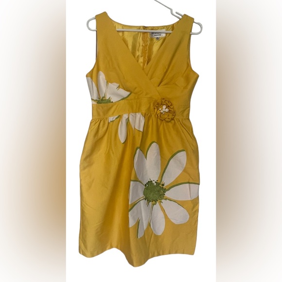 Studio I Yellow Sleeveless V-Neck Daisy A-Line Mid length Dress Sz12P Cotton - Picture 8 of 14